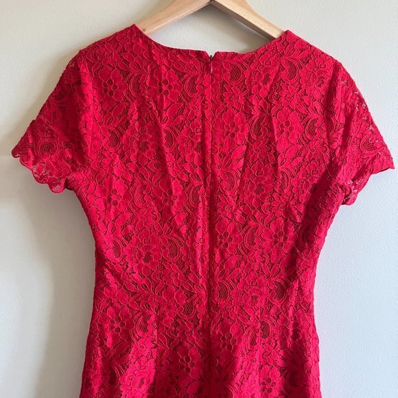 J. Crew Red Lace Short Sleeve Dress Lined Cocktail E3707 A-Line Womens Size 4 - Picture 7 of 10
